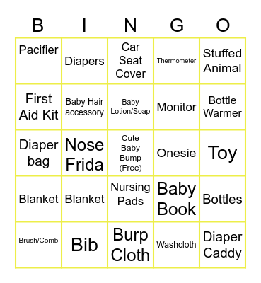 Baby Shower Bingo Card