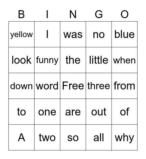 Sight words Bingo Card