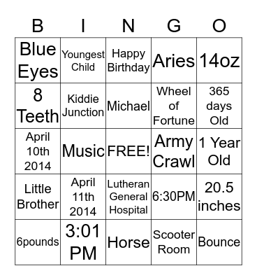 Parker Fact Bingo Card