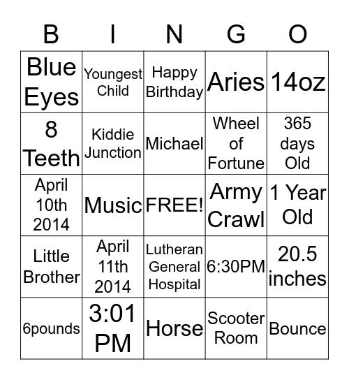 Parker Fact Bingo Card