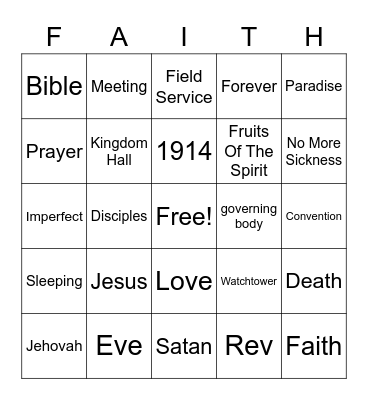 Family Worship Bingo Card