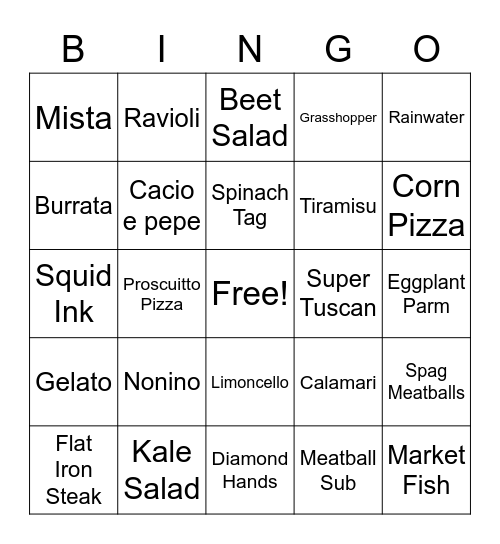 Friday Night Bingo Card