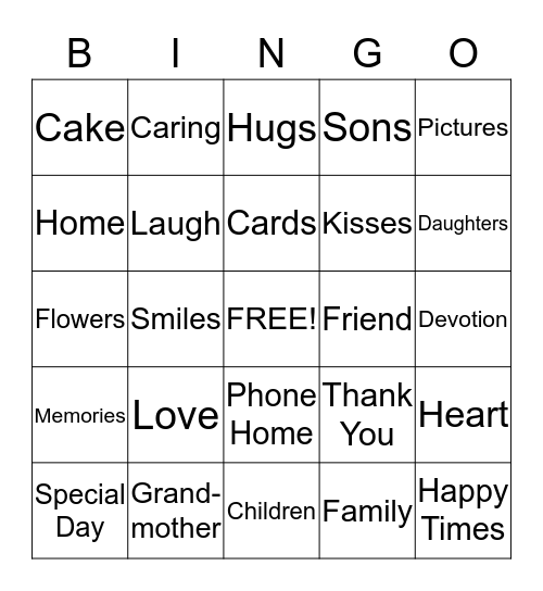 Mother's Day  Bingo Card