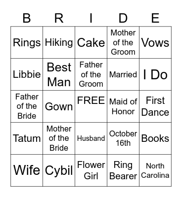 Torie & Dylan's Wedding Bingo Card