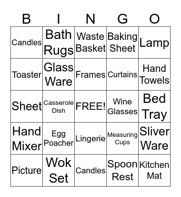 Bridal Gift  Bingo Card