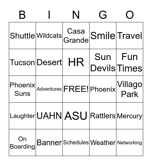 HR Field Days Bingo Card