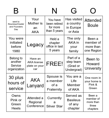 ALPHA KAPPA ALPHA SORORITY Bingo Card