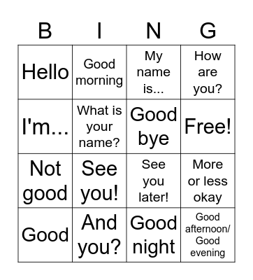 Spanish Bingo Card