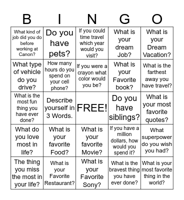 Getting To Know You Bingo Card