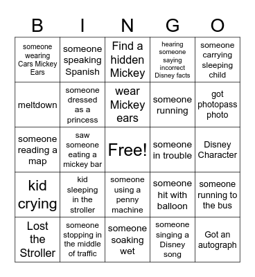 Disney Bingo Card