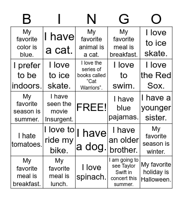 Walk around and talk to the other girls. When you find someone who can answer "yes" to one of the questions on your sheet, ask them to sign their name in that space. Each person can only sign once! When you have five signatures in a row shout Bingo! Bingo Card