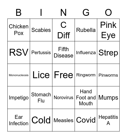 Daycare Disease Bingo Card