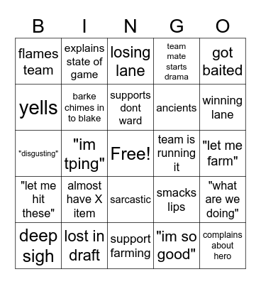 Blake playing bingo Card