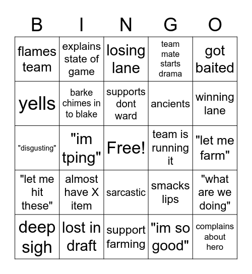 Blake playing bingo Card