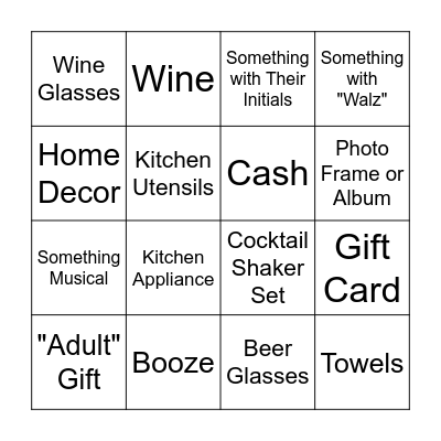 Wedding Shower Bingo Card