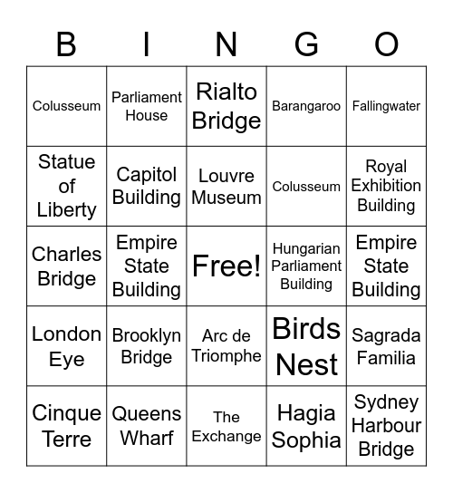 World Architecture Bingo Card