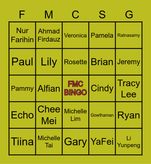 FMC Bingo Fun Game Bingo Card