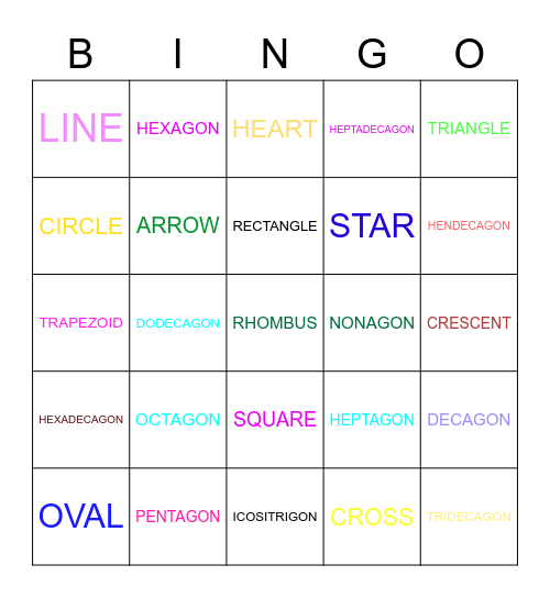 Shape Bingo Card