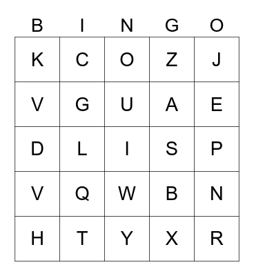 Alphabet Bingo Card