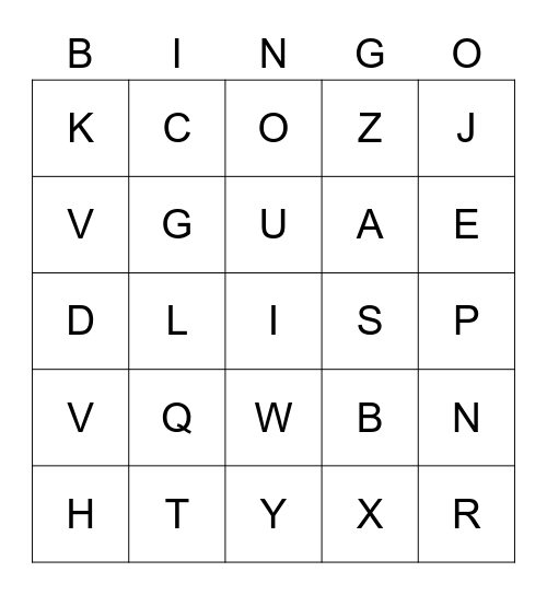 Alphabet Bingo Card