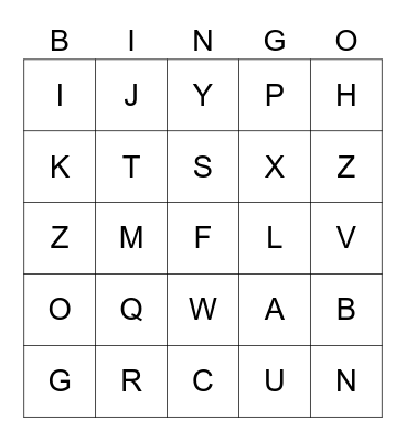Alphabet Bingo Card