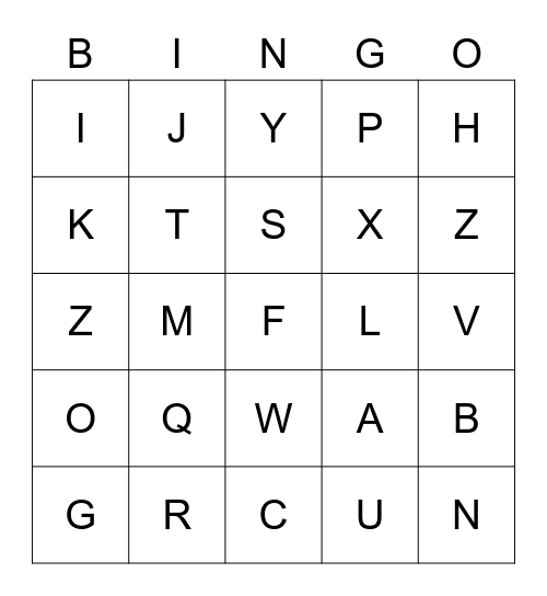 Alphabet Bingo Card