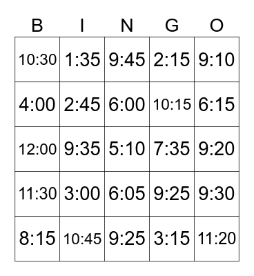 Time Bingo Card