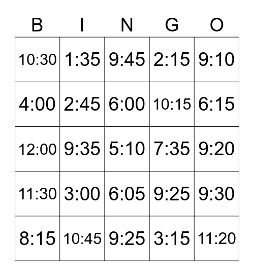 Time Bingo Card