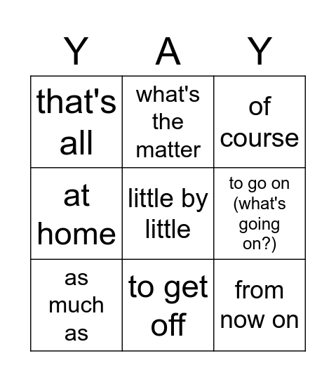 IDIOMS BINGO Card