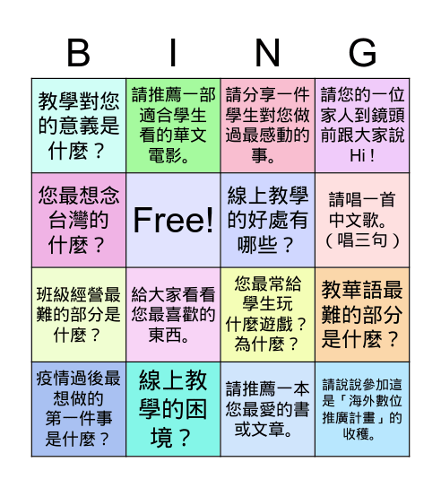 認識你，認識我 Bingo Card