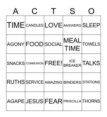 ACTS-0 Bingo Card