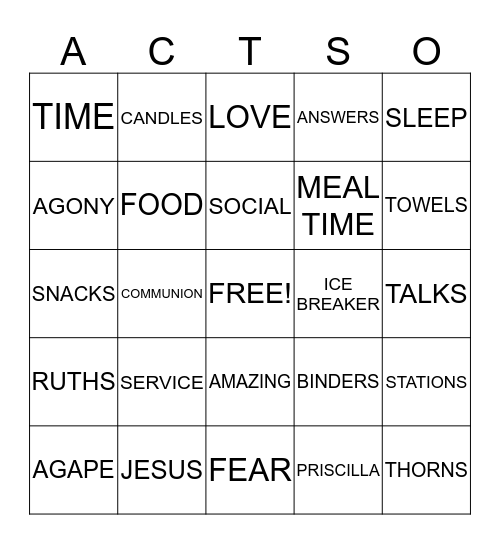 ACTS-0 Bingo Card