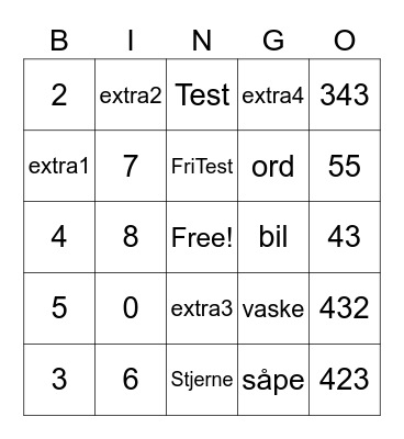 test Bingo Card