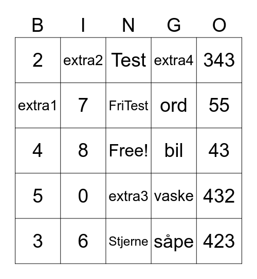 test Bingo Card