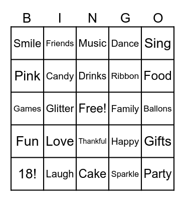 Amaya's BINGO Card