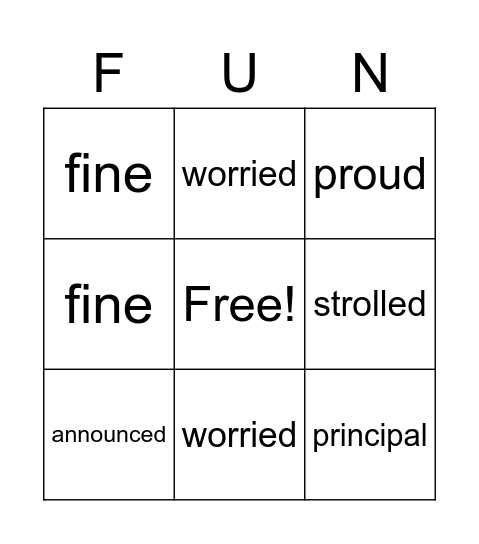 Fine, Fine School Bingo Card