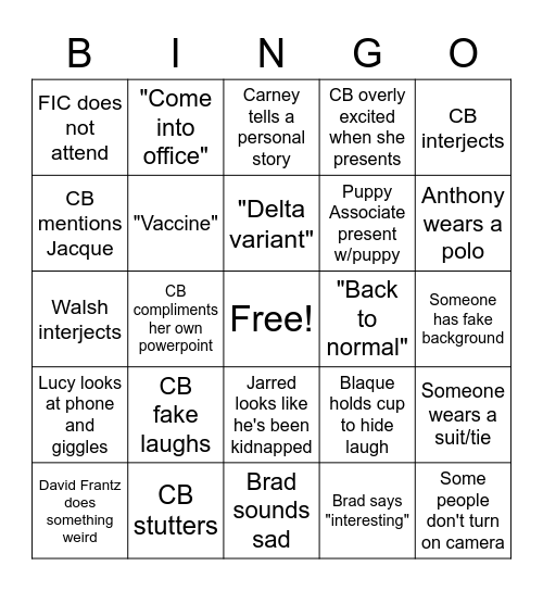 Saturday attorney meeting Bingo Card