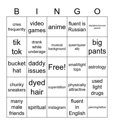 typical teenage girl Bingo Card