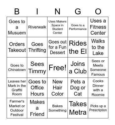 Jessie Goes to College - Fr Year Bingo Card