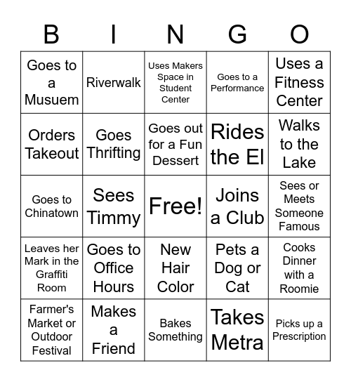 Jessie Goes to College - Fr Year Bingo Card