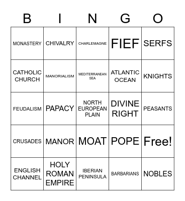 Middle Ages/Feudalism Terms Bingo Card