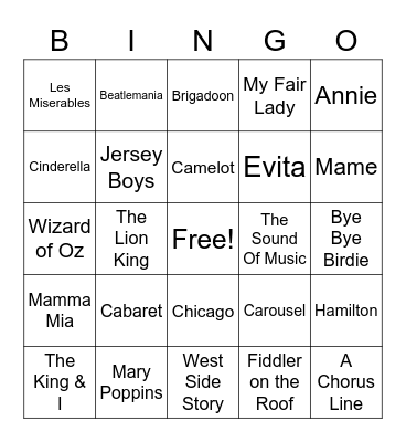 MUSICALS Bingo Card