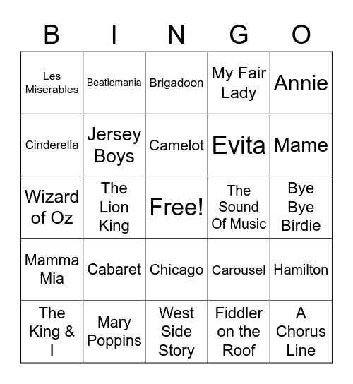 MUSICALS Bingo Card