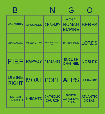 Middle Ages Vocab Bingo Card