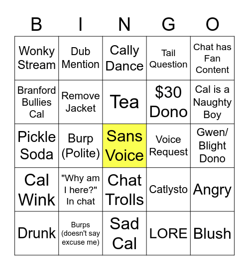 Calysto Bingo Card