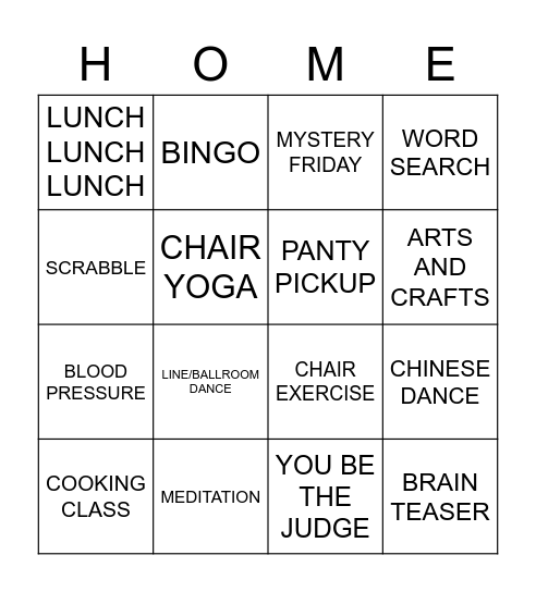 SHORE HILL COMMUNITY Bingo Card