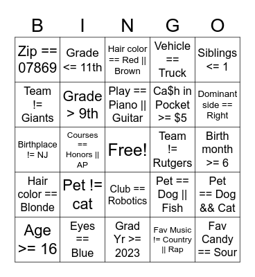 APCSP Boolean Bingo Card