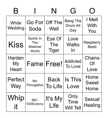 80's Hits Bingo Card