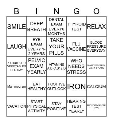 STAYING HEALTHY Bingo Card