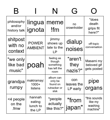 #experimental Bingo Card